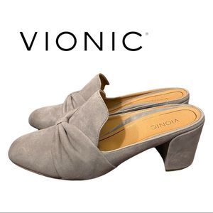 NEW Vionic "Plaza Presley" Charcoal Grey Suede Leather Heeled Mules 10